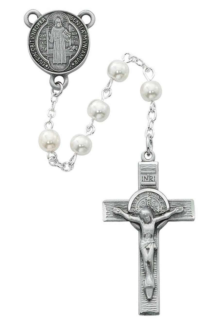 Rosaries Regers | Benedict Rosary - Pearl Like Glass St Benedict Rosary Boxed