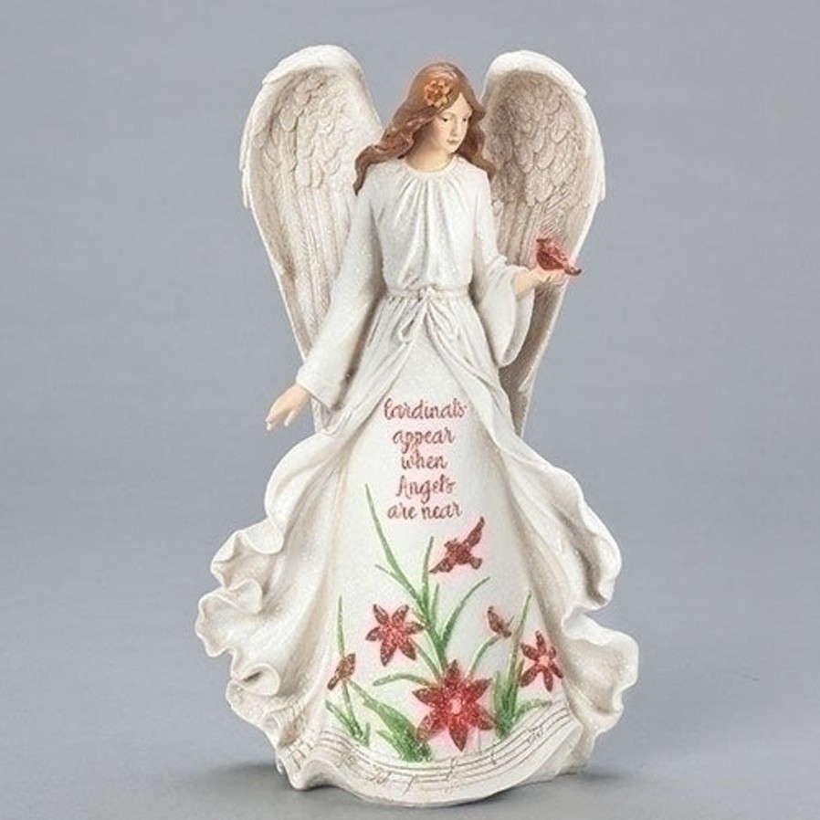 Statues Regers | Angel Figure With Poinsettia And Cardinals 13"H