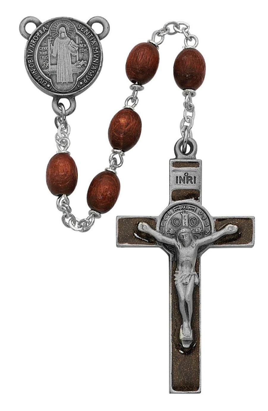 Rosaries Regers | Benedict Rosary - Brown Wood St. Benedict Rosary Boxed