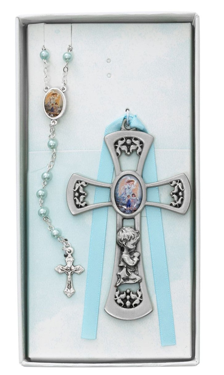 Occasions Regers Other Baby&Baptism Gift Ideas | Baby Set - Crib Cross And Blue Rosary Set Boxed