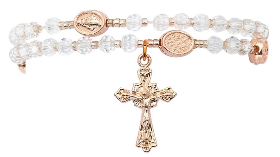 Jewelry&Medals Regers | Rosary Twist Bracelet, Crystal And Copper (White)