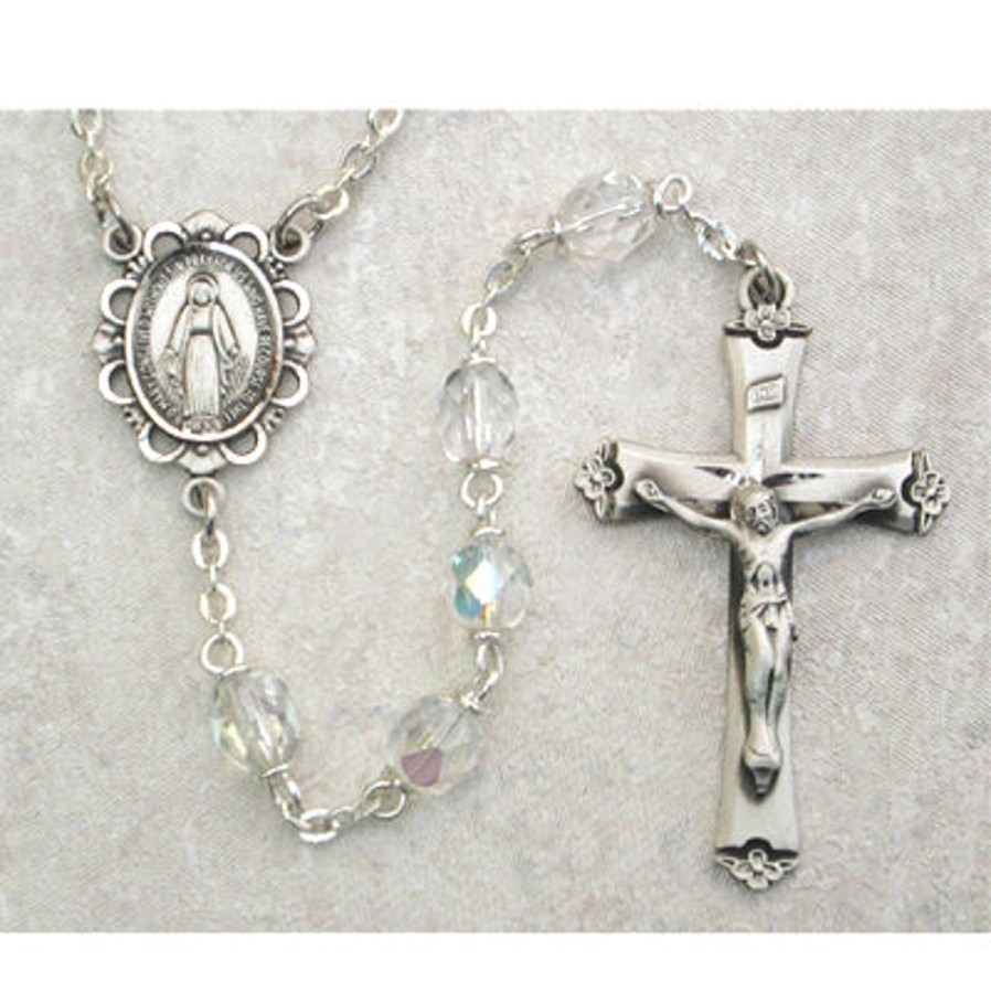 Rosaries Regers | Birthstone Rosary - Aurora Glass April Rosary Boxed