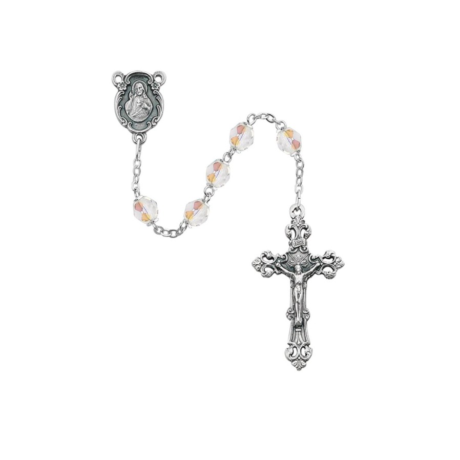 Rosaries Regers | Birthstone Rosary - Aurora Glass April Rosary Boxed