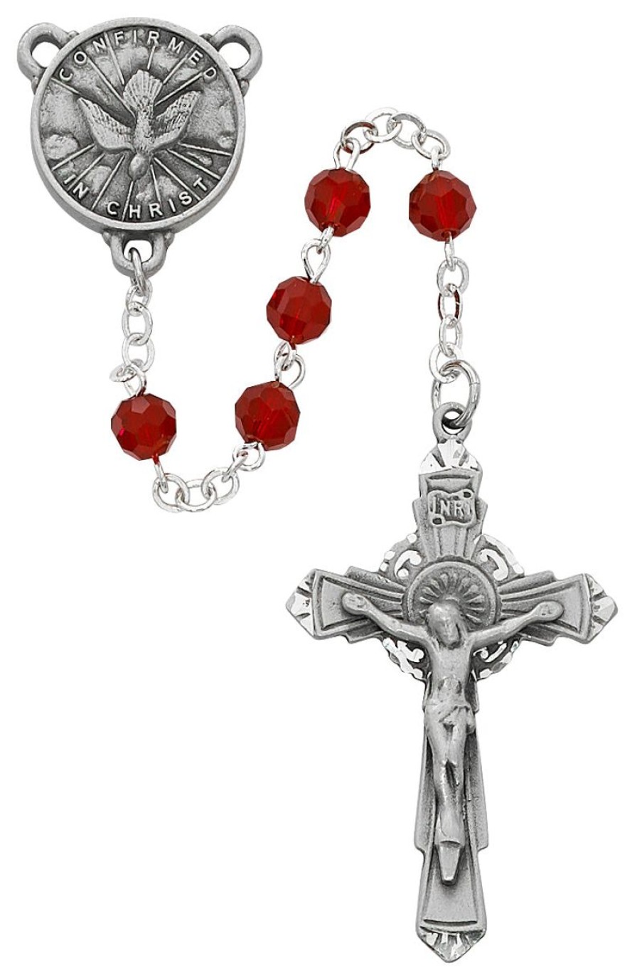 Occasions Regers Confirmation Rosaries Jewelry & Medals | Holy Spirit Rosary - Red Crystal Boxed