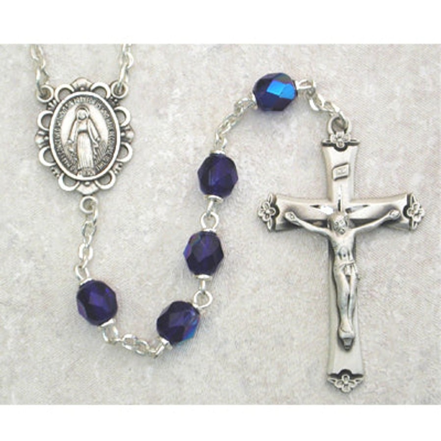 Rosaries Regers | Birthstone Rosary - Dark Blue Glass September Rosary Boxed