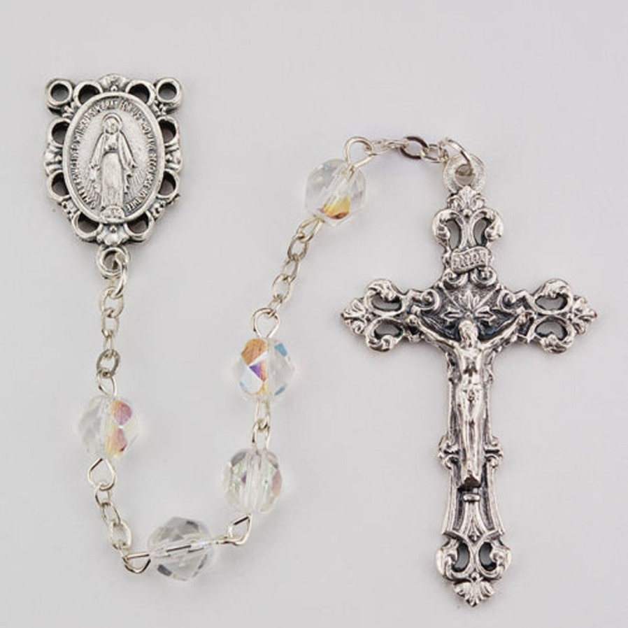 Rosaries Regers | Birthstone Rosary - Aurora Glass April Rosary Boxed