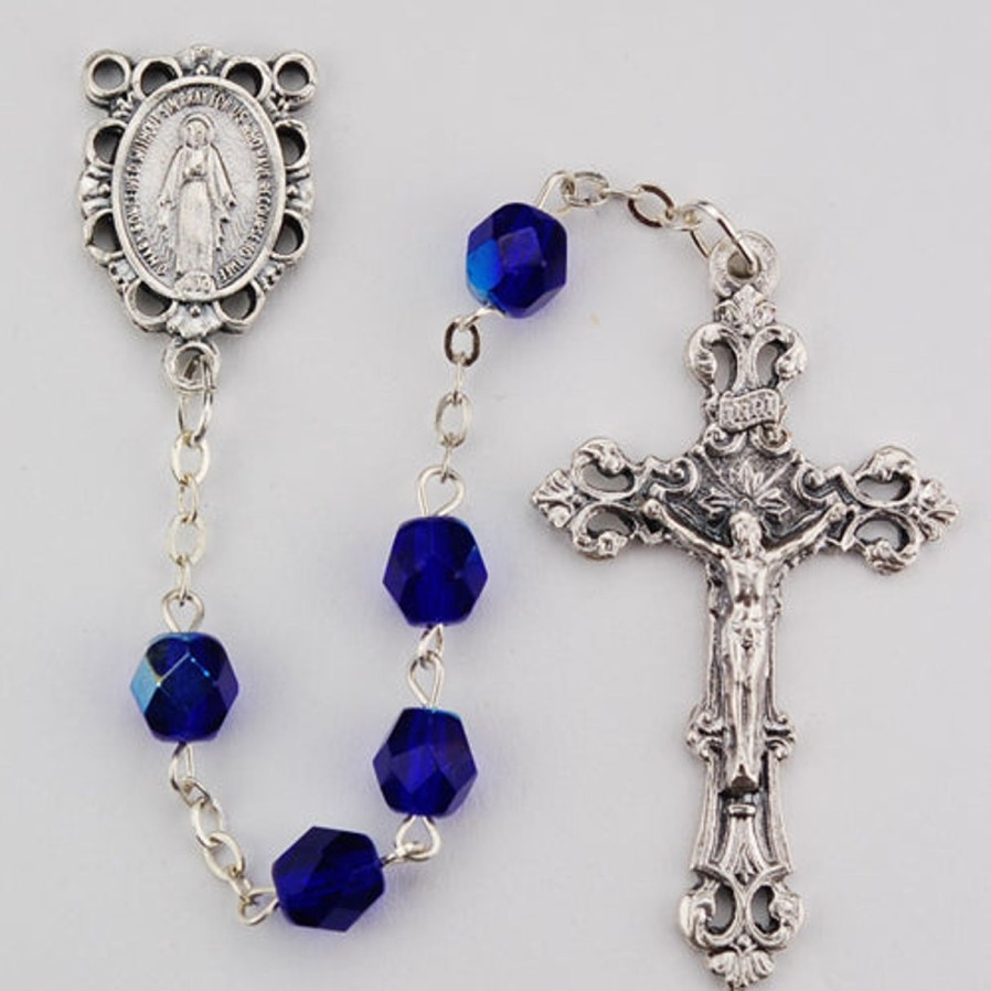 Rosaries Regers | Birthstone Rosary - Dark Blue Glass September Rosary Boxed