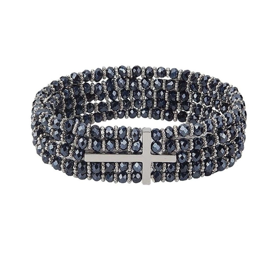 Jewelry&Medals Regers | Cross Bracelet Blue And Silver 7"L