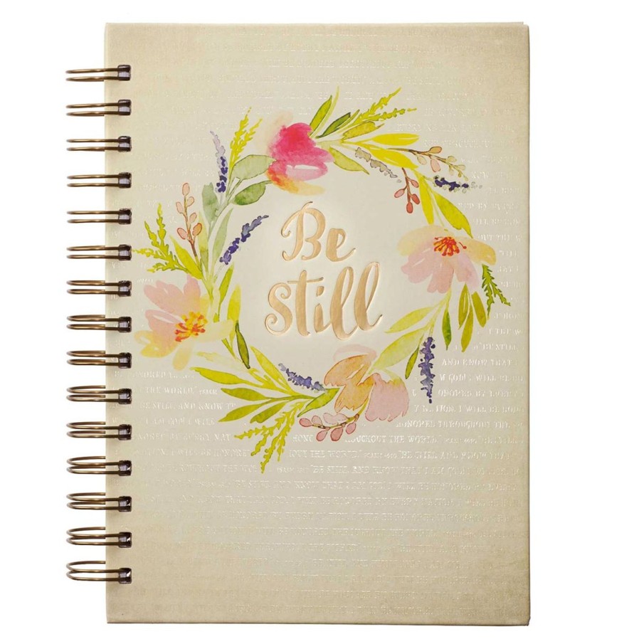 Gift Ideas&Other Regers | Be Still Watercolor Wreath Hardcover Large Wirebound Journal - Psalm 46:10