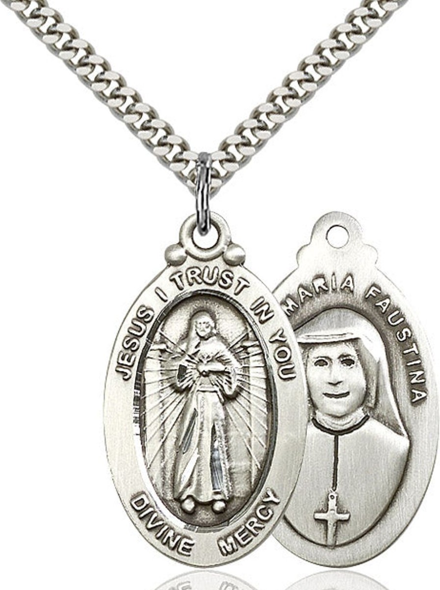 Jewelry&Medals Regers | Divine Mercy Necklace Sterling Silver 24"