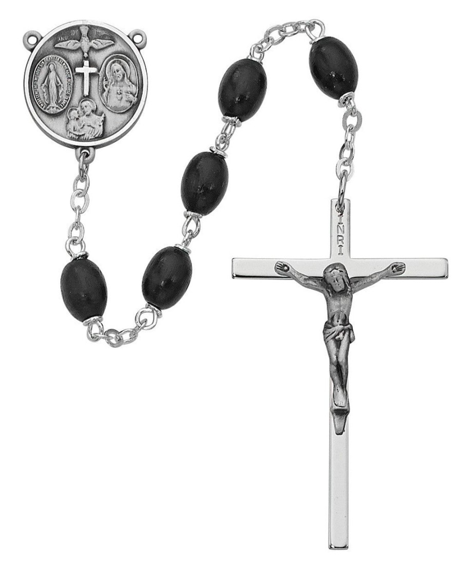 Rosaries Regers | Black Wood Oval Rosary, Sterling Silver