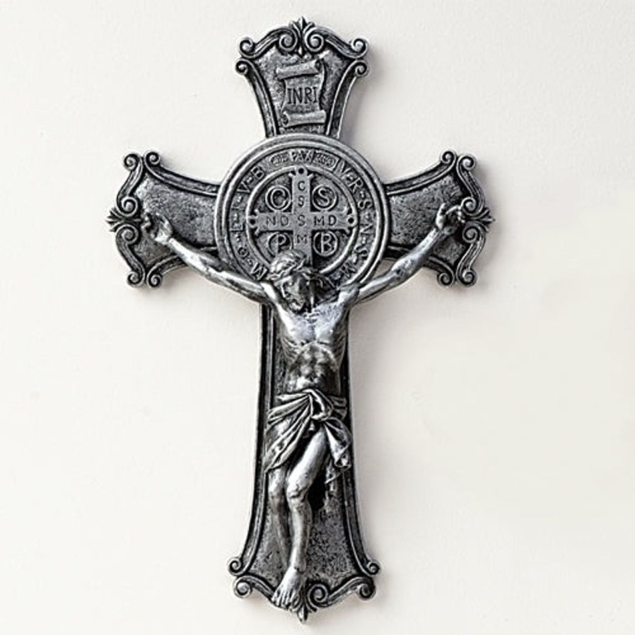 Crosses & Crucifixes Regers | Benedict - St. Benedict Silver Crucifix 10.25"H