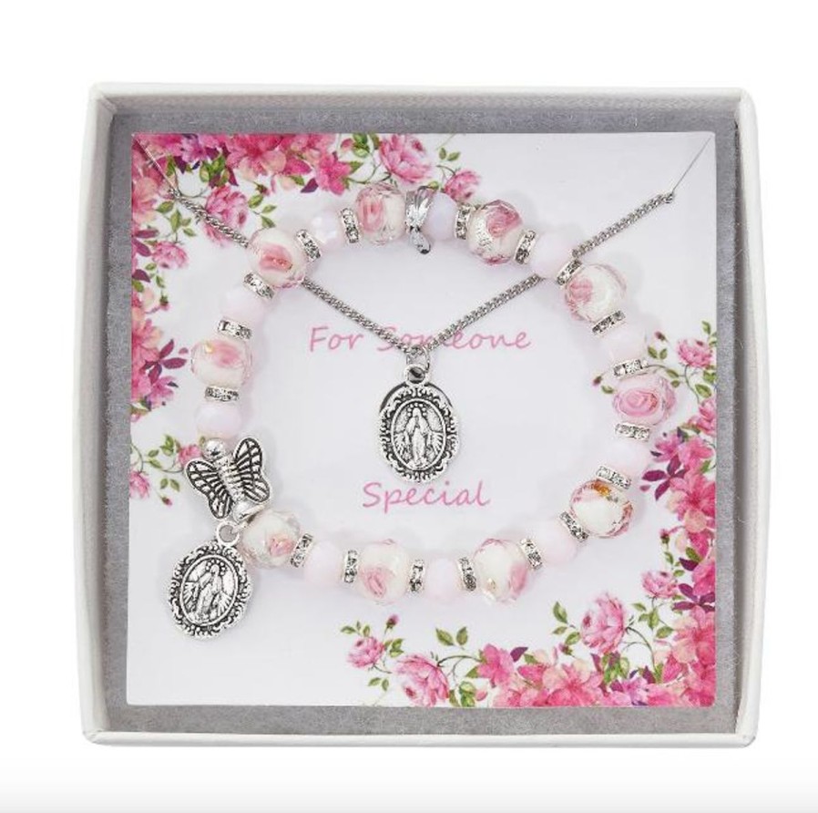 Jewelry&Medals Regers | Miraculous Medal And Butterfly Pendant And Bracelet Set