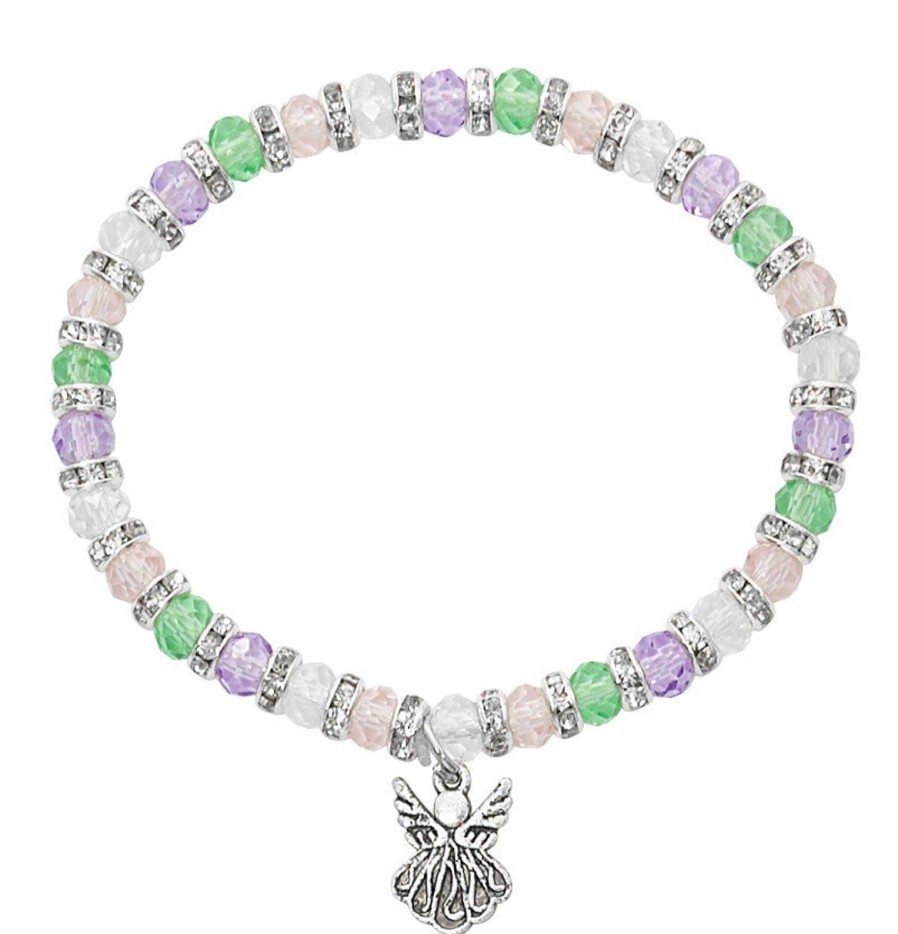 Occasions Regers Baby&Baptism Rosaries & Jewelry | Bracelet - 5.5" Multicolor Pearl Stretch Bracelet (Green And Purple)