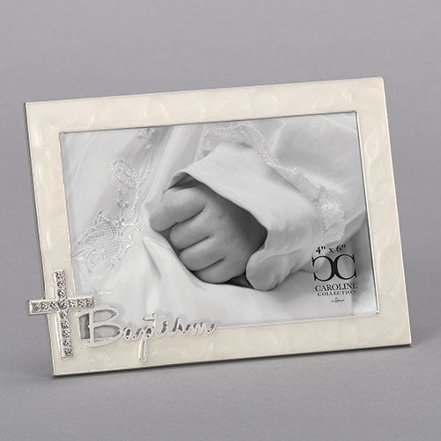 Occasions Regers Baby&Baptism Frames Plaques & Keepsake Boxes | Baptism Frame With Rhinestone Cross 4.75"H