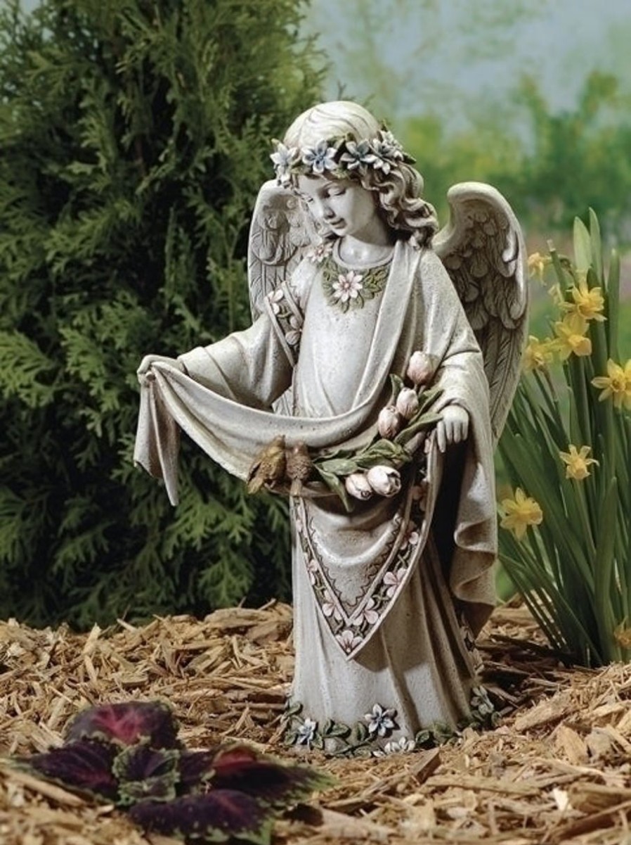 Statues Regers | Angel With Birds On Dress Garden Statue 16.5"H