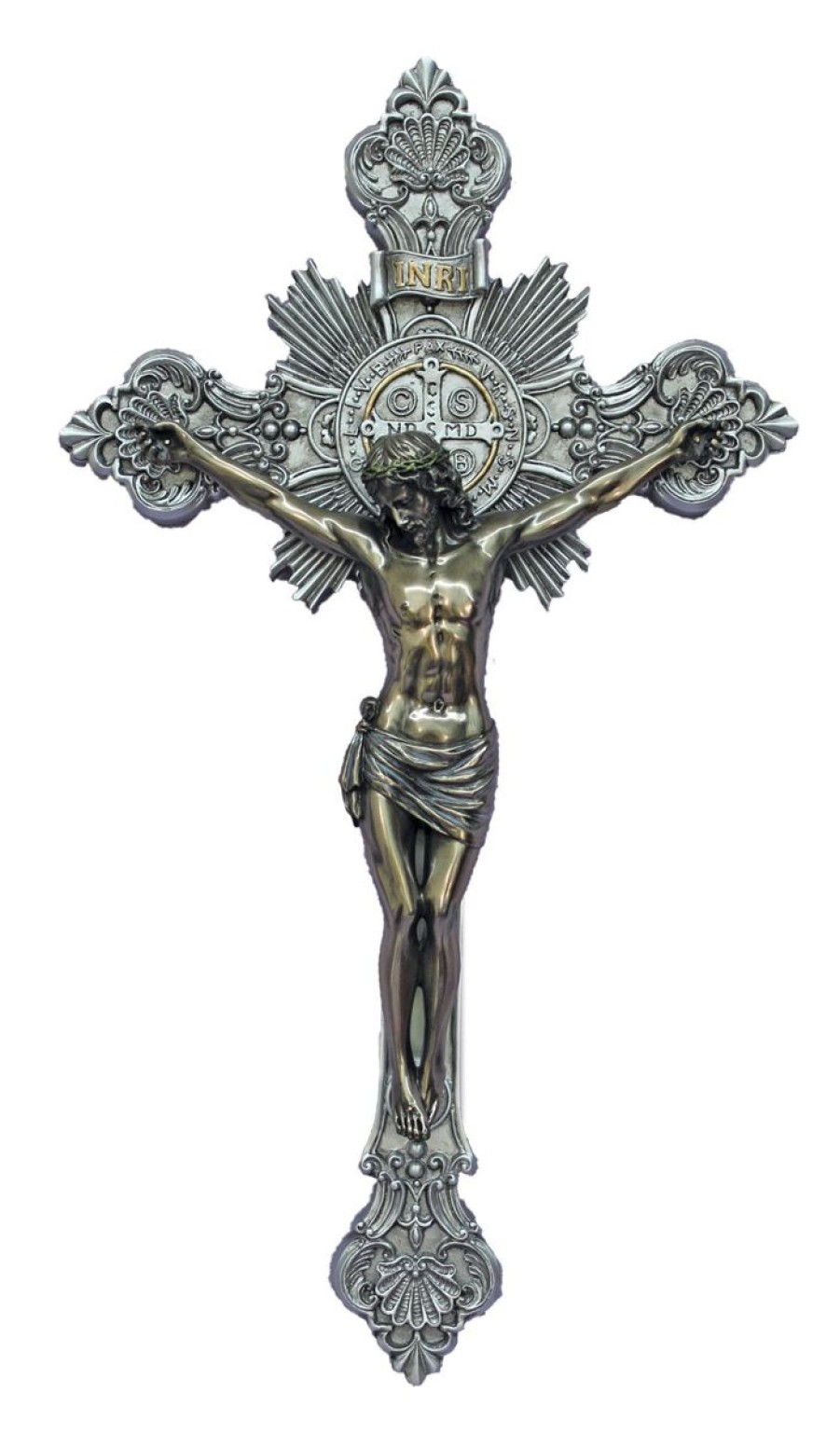 Crosses & Crucifixes Regers | Benedictine Crucifix - Pewter With Bronze Corpus 14"