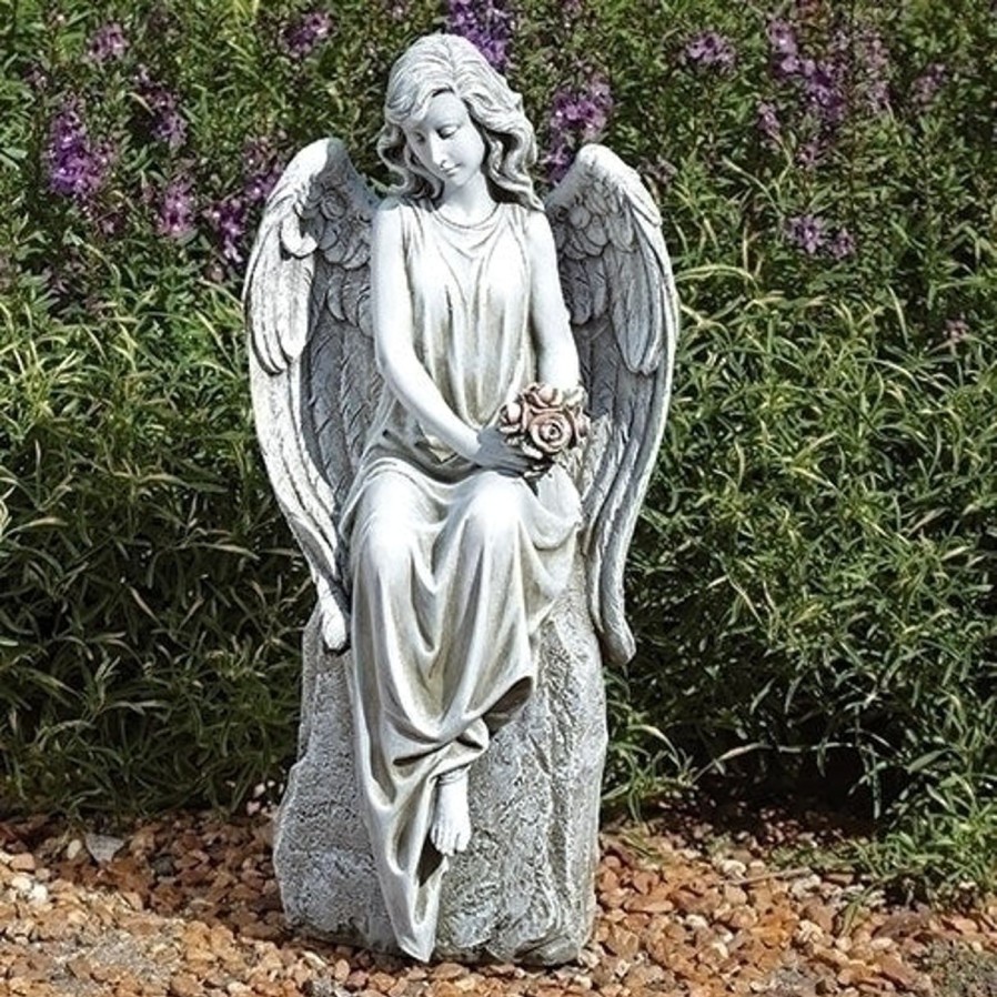 Statues Regers | Angel With Flowers Garden Statue 17.75"H