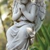 Statues Regers | Seated Angel On Pedestal Garden Statue 17"H