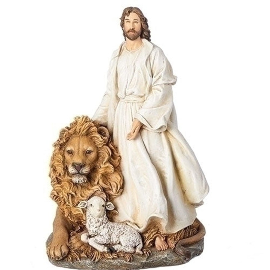 Statues Regers | Jesus With Lion And Lamb Statue 12"H