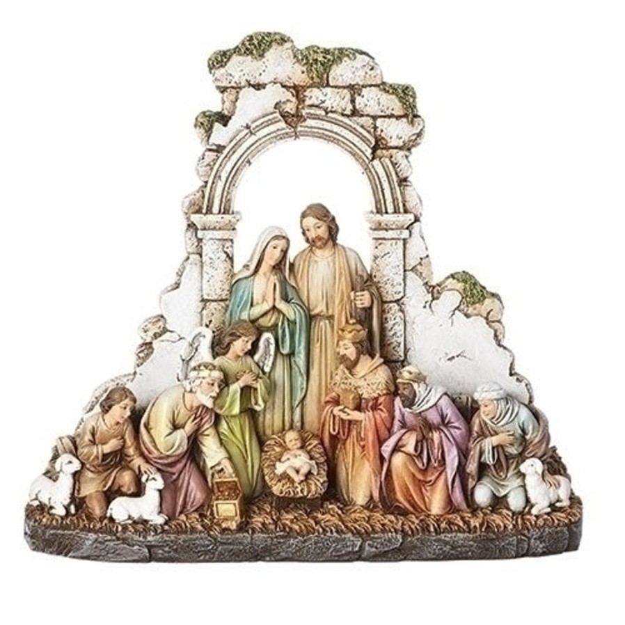 Christmas&Advent Regers | Kneeling Nativity With Stone Wall 8.5"