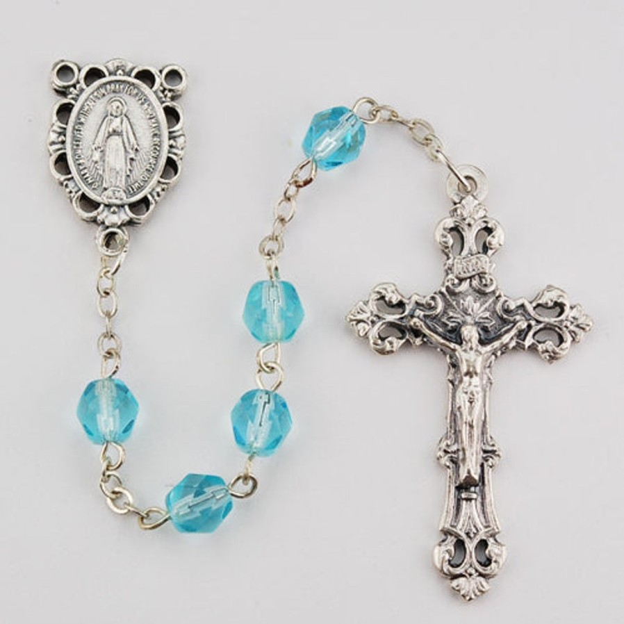 Rosaries Regers | Birthstone Rosary - Aqua Glass March Rosary Boxed