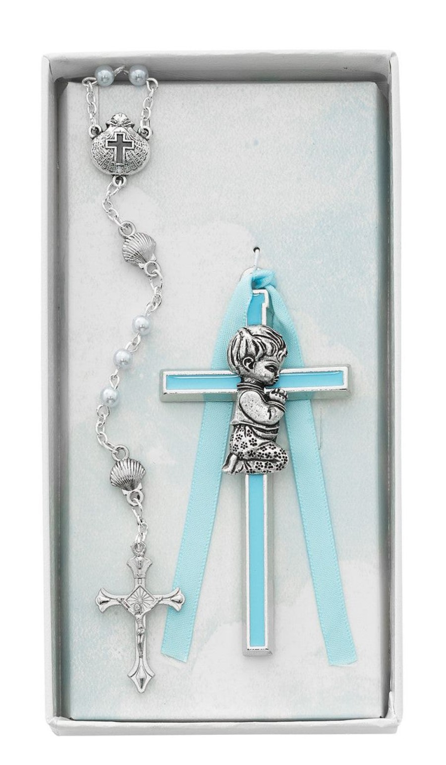 Occasions Regers Other Baby&Baptism Gift Ideas | Baby Set - Blue Crib Cross And Blue Rosary Set Boxed