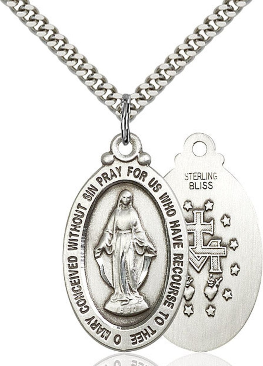 Jewelry&Medals Regers | Miraculous Medal Necklace Sterling Silver 24"