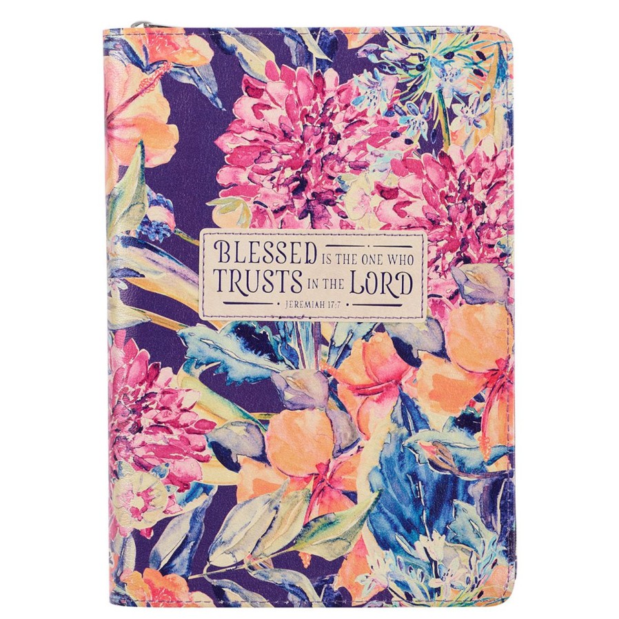 Gift Ideas&Other Regers | Blessed Is The One Floral Faux Leather Classic Journal With Zipped Closure - Jeremiah 17:7