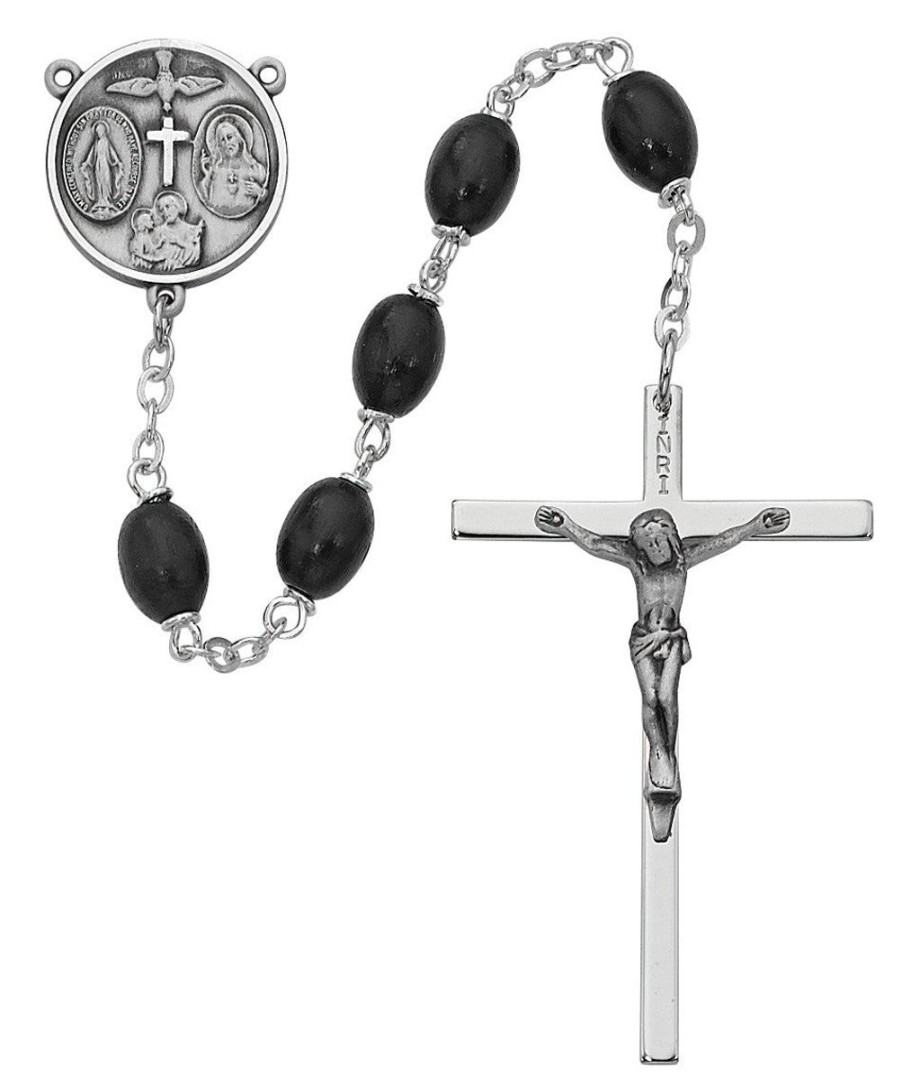 Rosaries Regers | Black Wood Oval Rosary, Sterling Silver