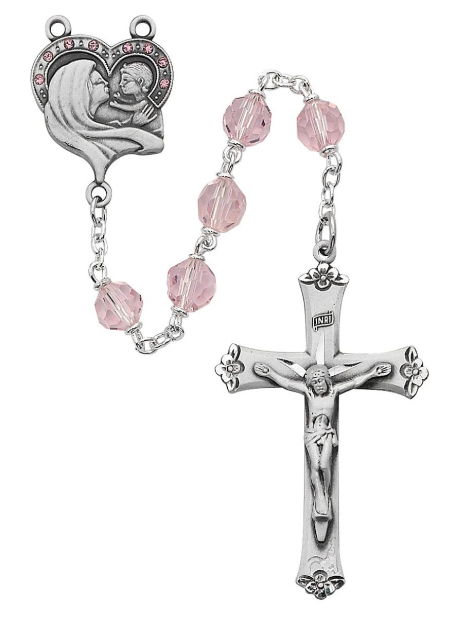 Rosaries Regers | Mother And Child Rosary - Pink Crystal Rosary Boxed