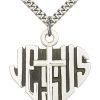 Jewelry&Medals Regers | Heart Of Jesus Cross Necklace Sterling Silver 24"