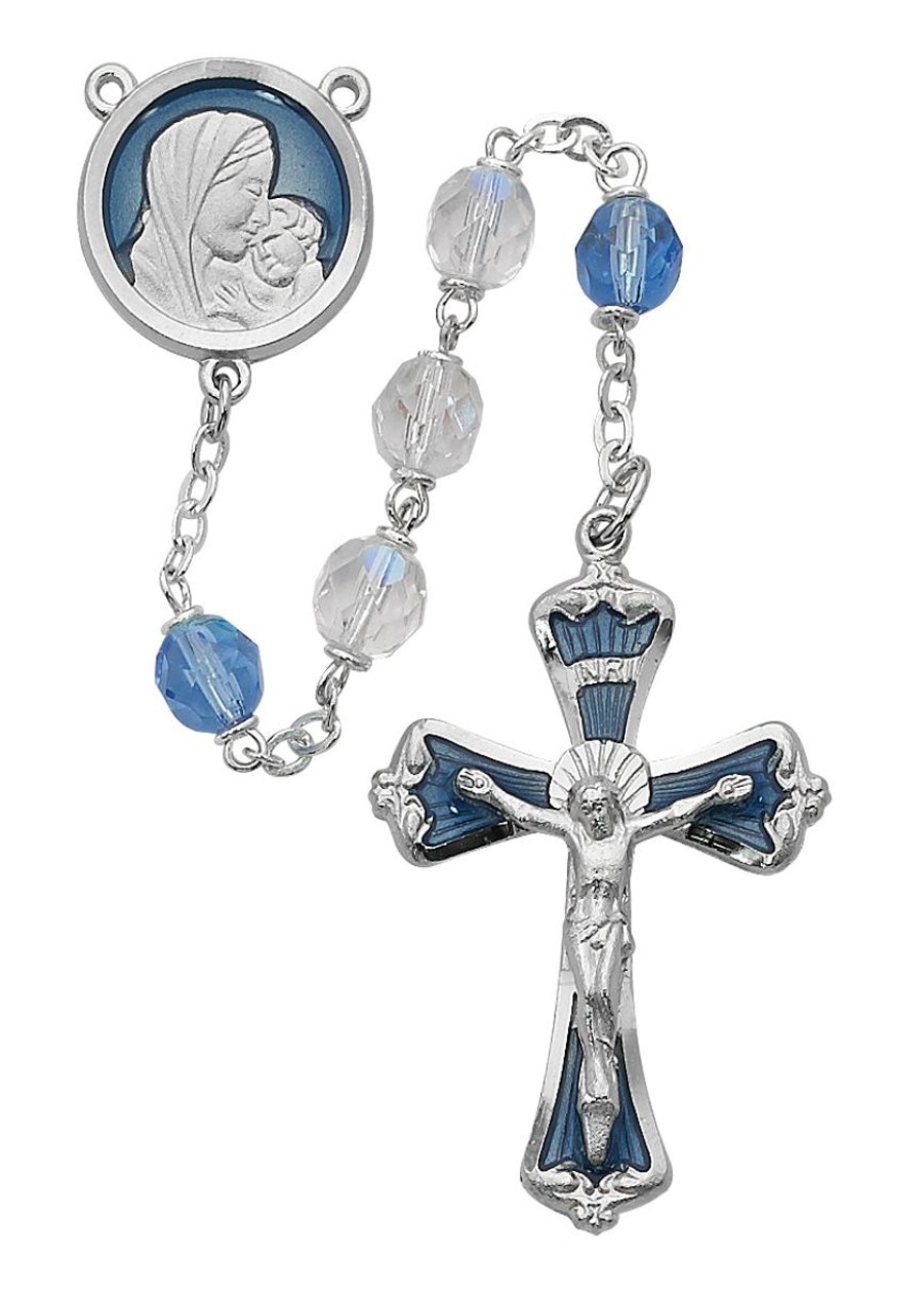 Rosaries Regers | Mother And Child Rosary - Blue And Crystal Rosary Boxed