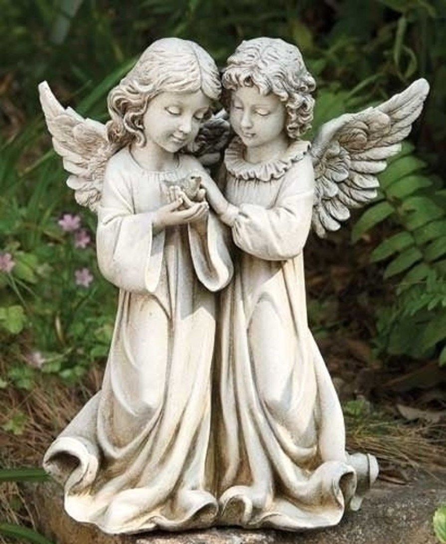 Statues Regers | Angels With Bird Garden Statue 12.25"H