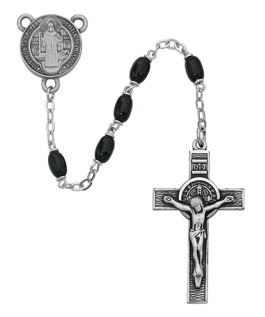 Rosaries Regers | Benedict Rosary - Black Glass St Benedict Rosary Boxed