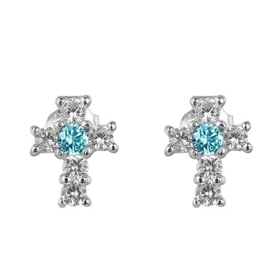 Jewelry&Medals Regers | Birthstone March Cross Earrings .375"H