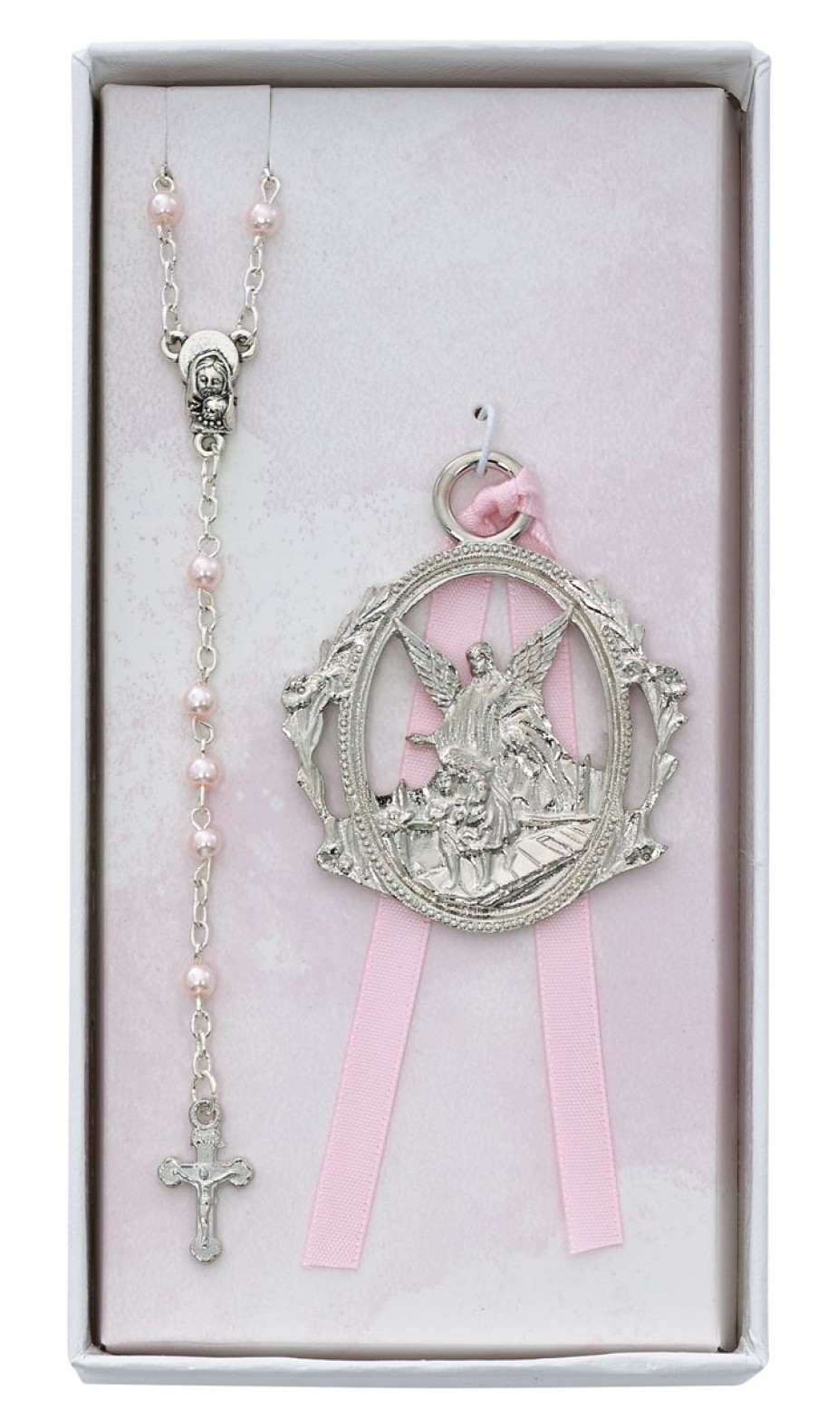 Occasions Regers Other Baby&Baptism Gift Ideas | Baby Set - Angel Crib Medal And Pink Rosary Set Boxed