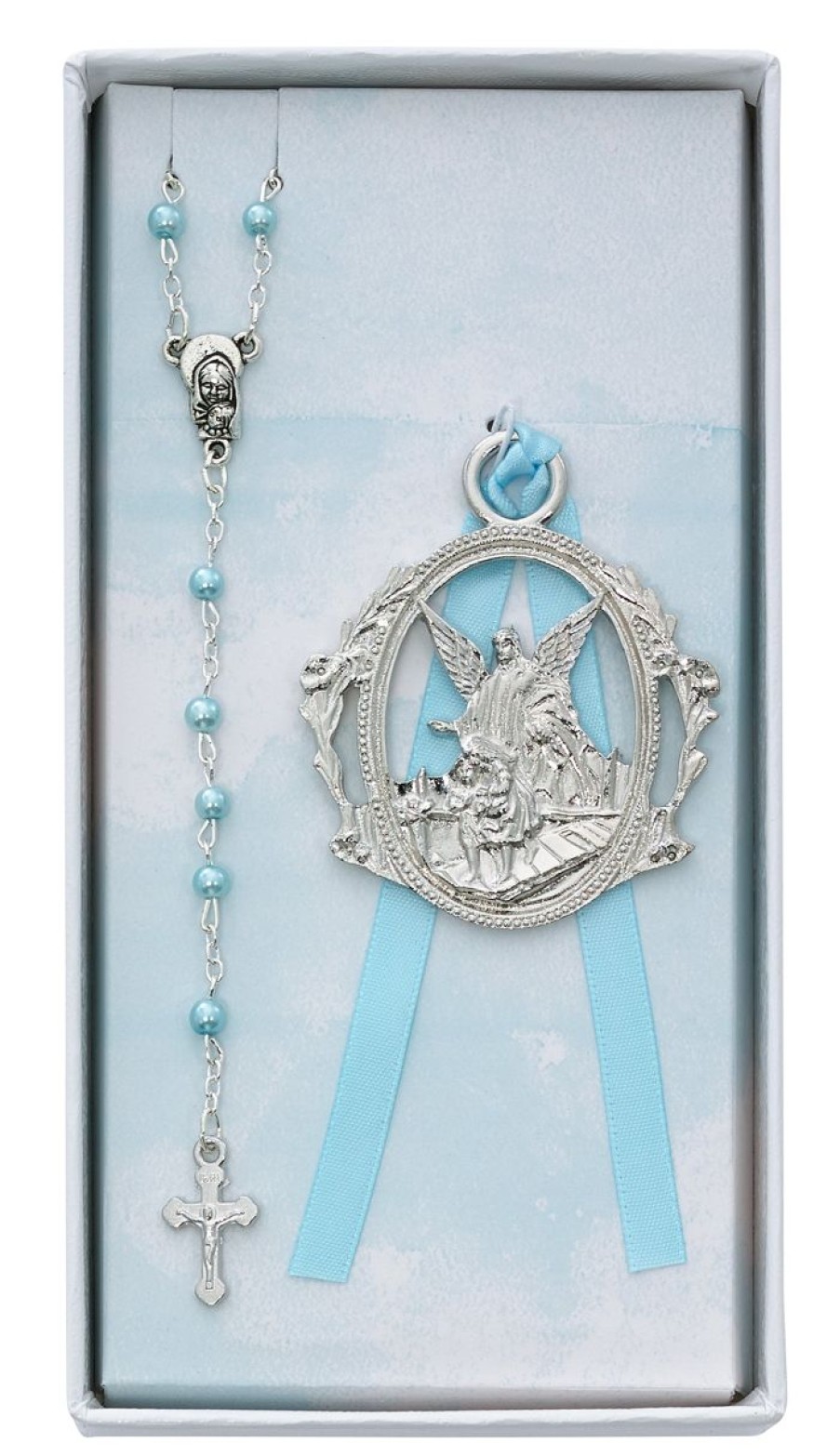 Occasions Regers Other Baby&Baptism Gift Ideas | Baby Set - Angel Crib Medal And Blue Rosary Set Boxed