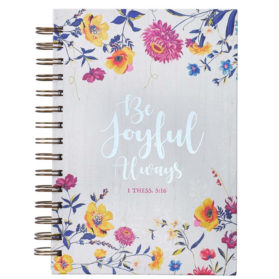 Gift Ideas&Other Regers | Be Joyful Always Large Wirebound Journal In White - 1 Thessalonians 5:16