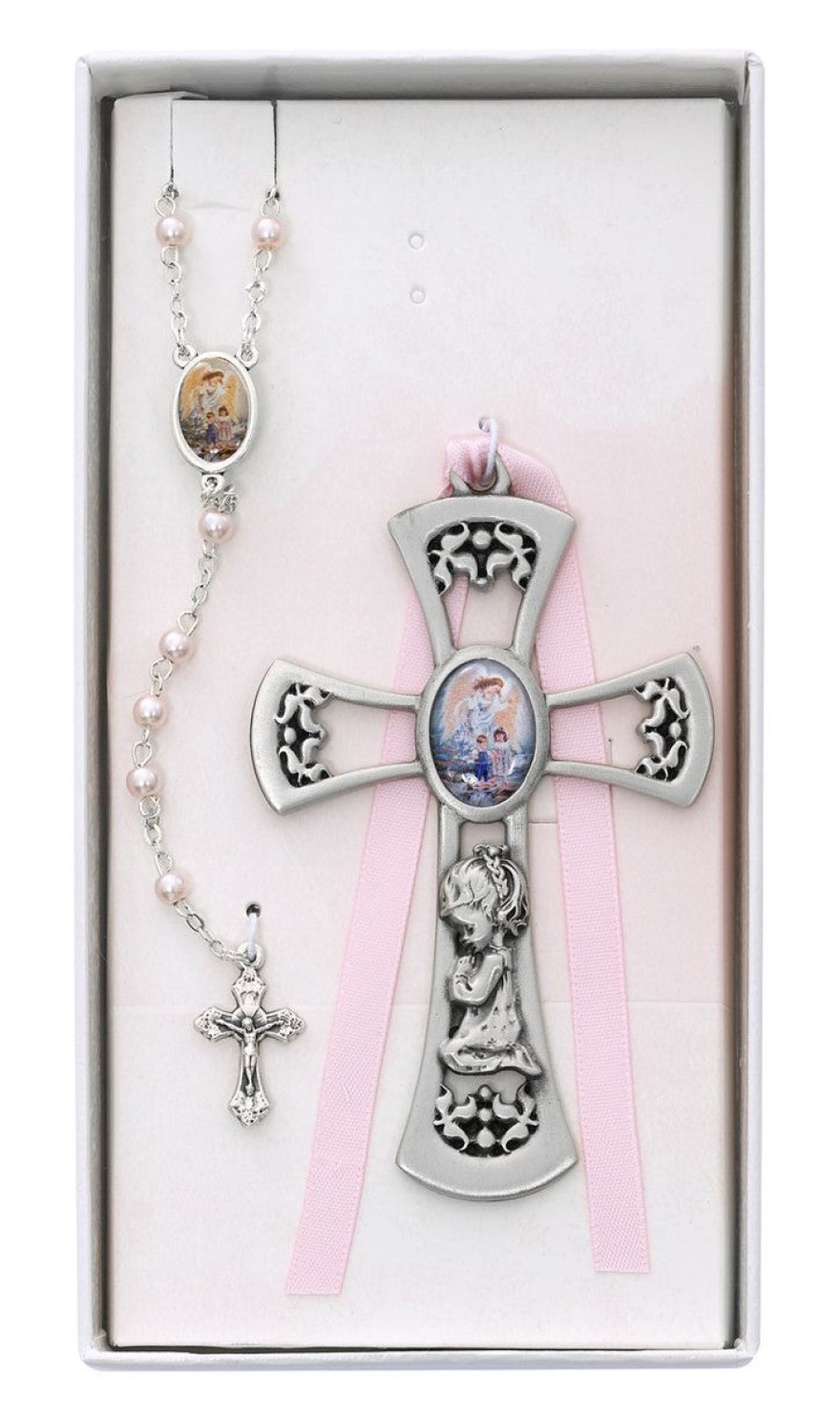 Occasions Regers Other Baby&Baptism Gift Ideas | Baby Set - Crib Cross And Pink Rosary Set Boxed