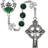 Jewelry&Medals Regers | Claddagh Rosary - Green Shamrock Claddagh Rosary Boxed