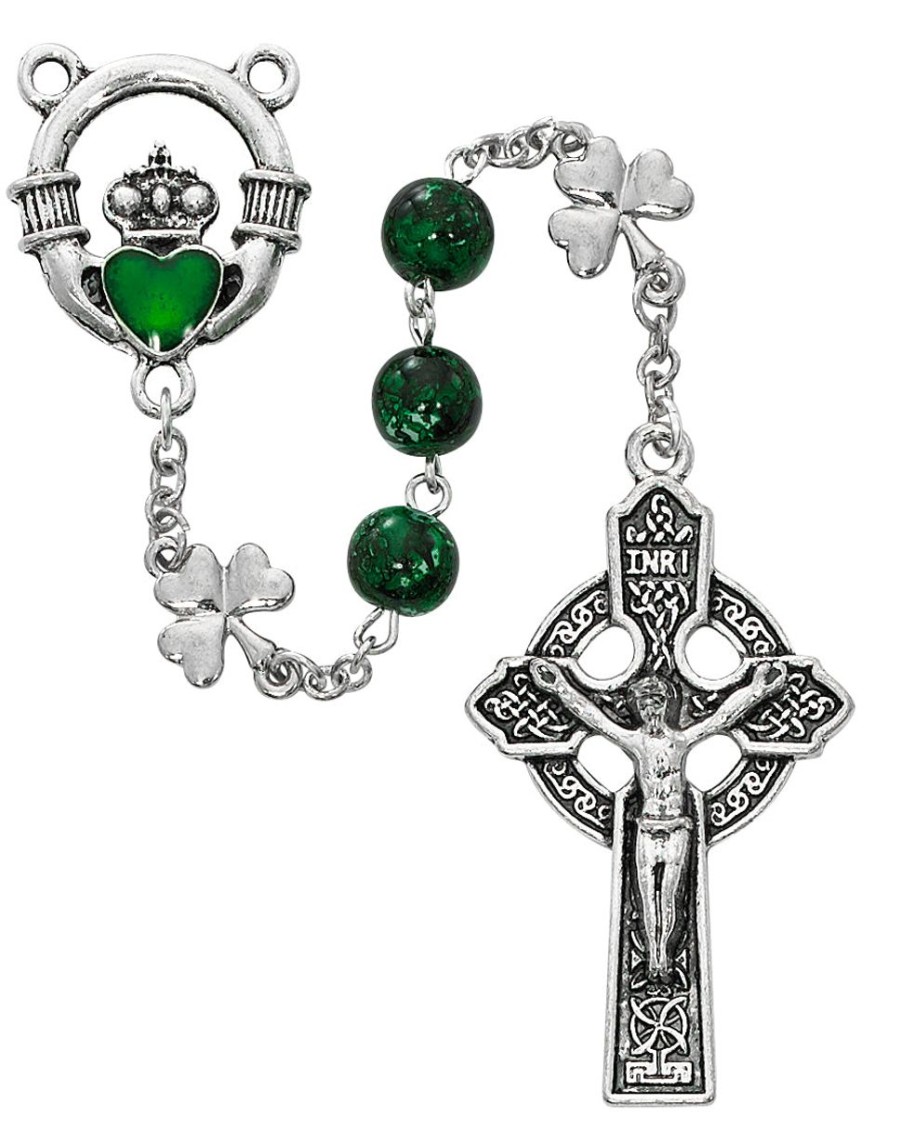 Jewelry&Medals Regers | Claddagh Rosary - Green Shamrock Claddagh Rosary Boxed