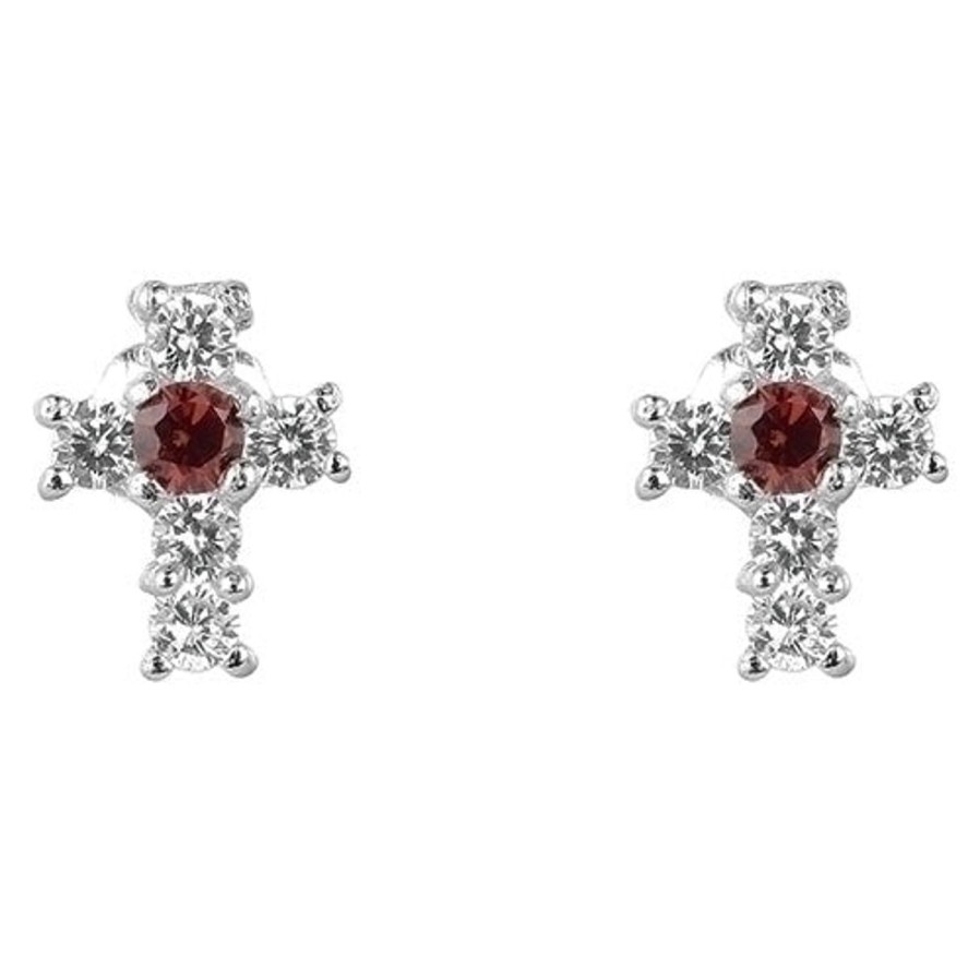 Jewelry&Medals Regers | Birthstone January Cross Earrings .375"H