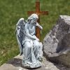 Statues Regers | Angel With Cross On Stone 13"H