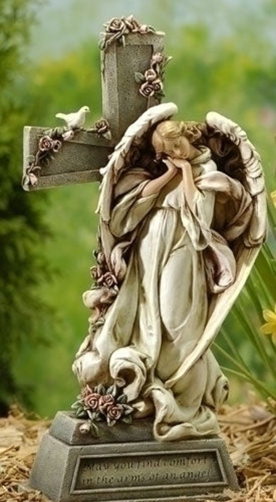 Occasions Regers Memorial Garden Statues | Angel With Cross Memorial Garden Statue 14.75"H