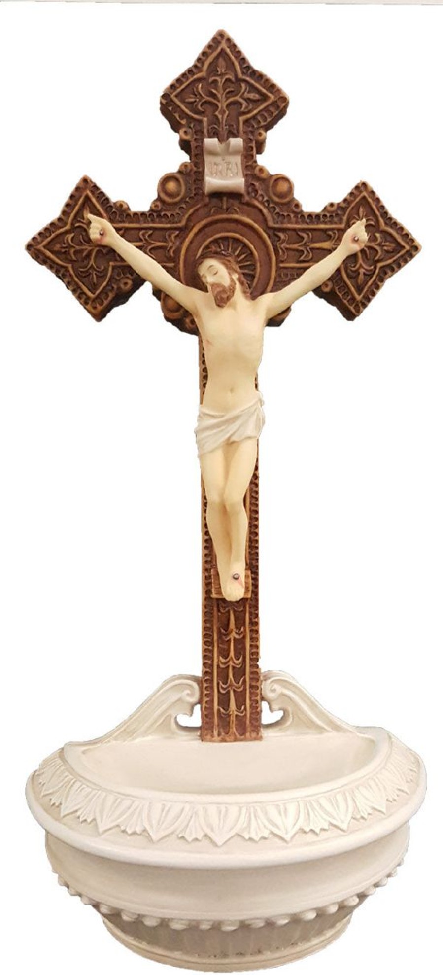 Statues Regers | Crucifix Holy Water Font Painted 9"