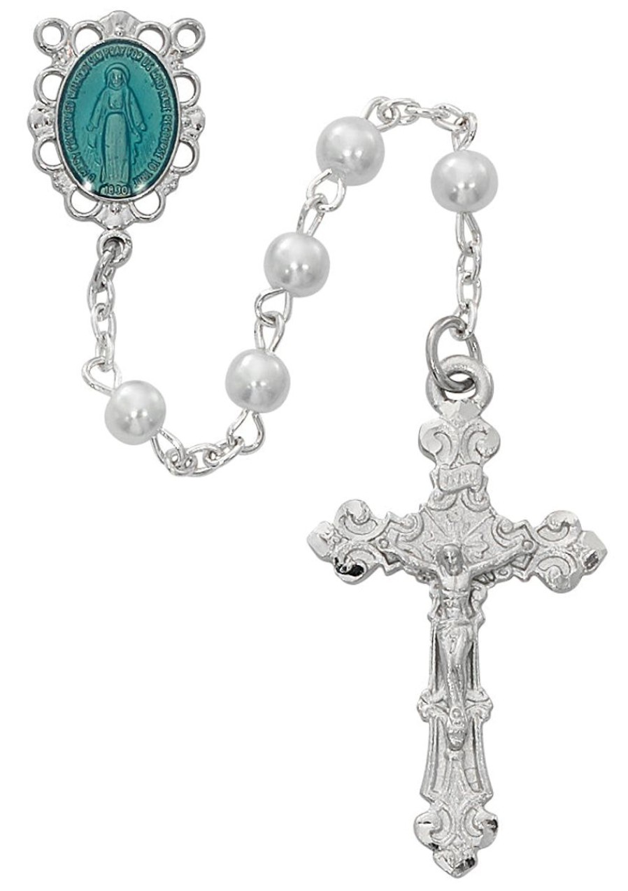 Jewelry&Medals Regers | Rosary - White With Blue Miraculous Rosary Boxed