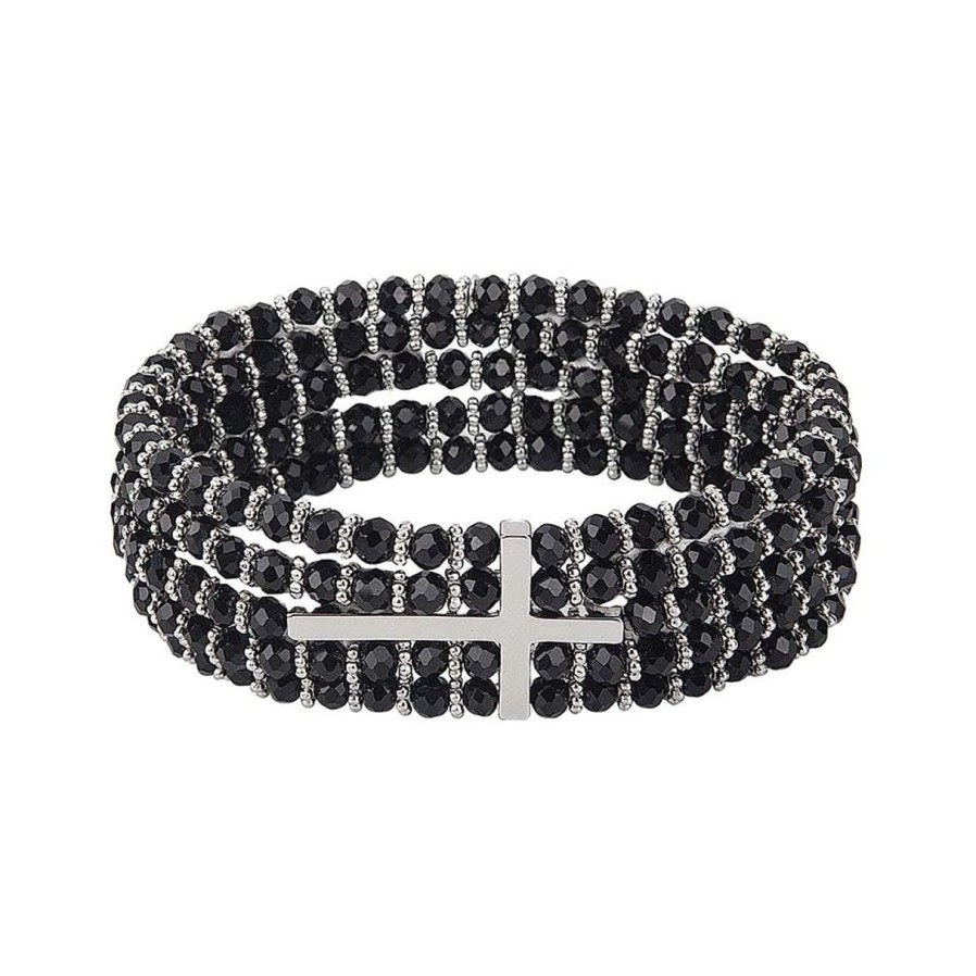 Jewelry&Medals Regers | Cross Bracelet, Black And Silver 7"L