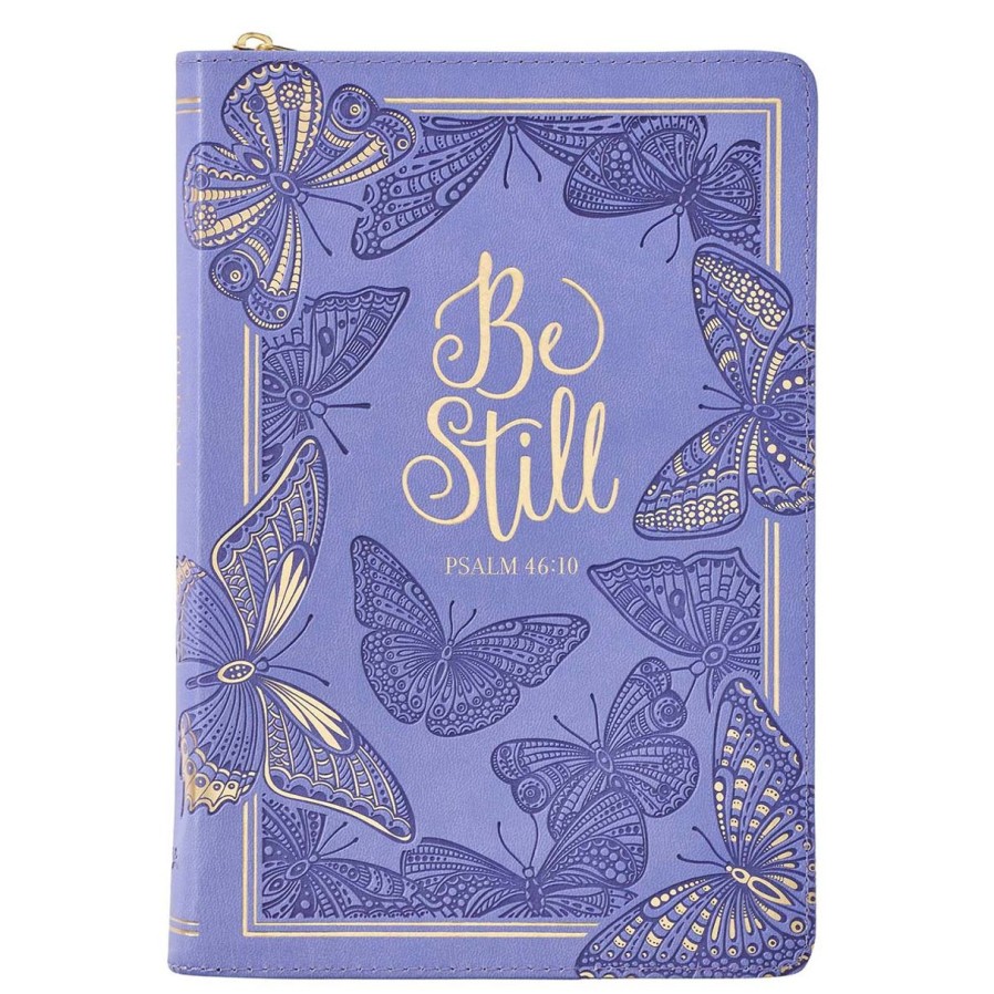 Gift Ideas&Other Regers | Be Still Purple Butterfly Faux Leather Classic Journal With Zipped Closure - Psalm 46:10