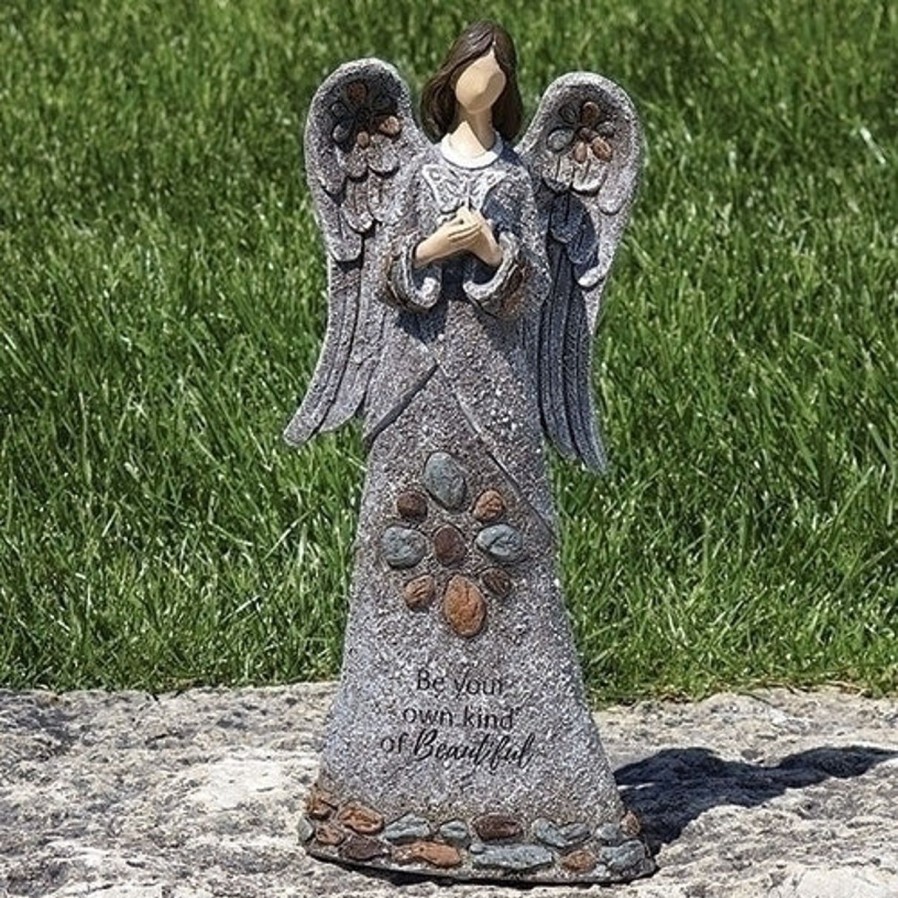 Statues Regers | Angel With Butterfly Pebble Statue 14"H